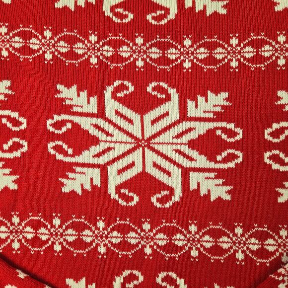 Joe Fresh Holiday Sweater Snowflake Fair Isle Red V-neck Christmas size Medium - Picture 9 of 9